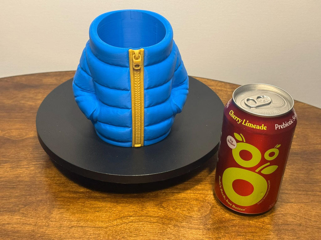 3D Printed Puffer Jacket Koozie, Funny Drink Holder by Pencil Short Designs LLC