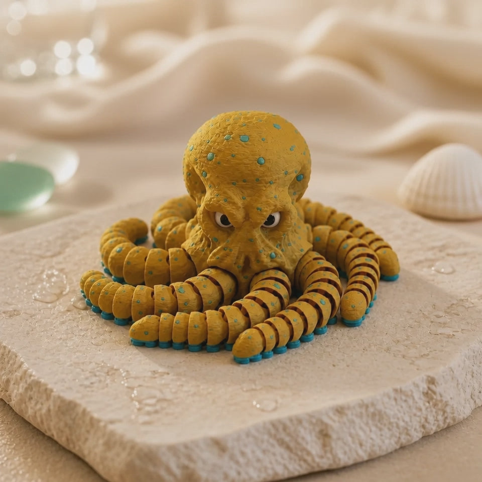 3D Printed Articulated Blue Ringed Octopus Display Model With Poseable Arms And Realistic Detail